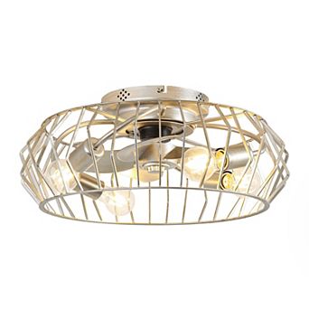 19.7" Vintage Silver Metal Caged Smart Fandelier Ceiling Fan with Remote and App Control
