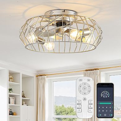 19.7" Vintage Silver Metal Caged Smart Fandelier Ceiling Fan with Remote and App Control
