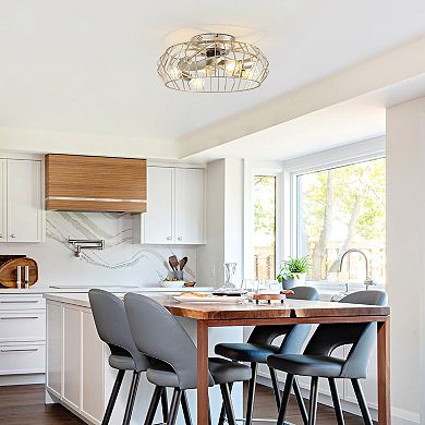 19.7" Vintage Silver Metal Caged Smart Fandelier Ceiling Fan with Remote and App Control