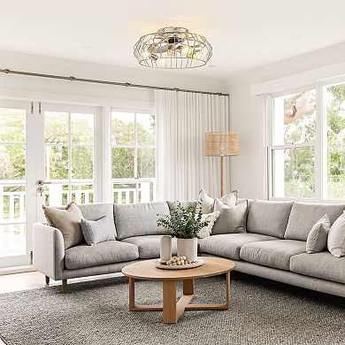 19.7" Vintage Silver Metal Caged Smart Fandelier Ceiling Fan with Remote and App Control