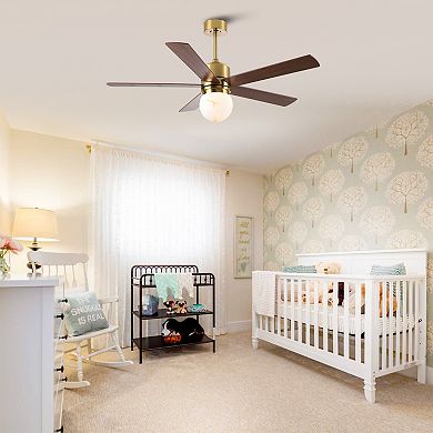 52" Modern Globe Frosted Glass Gold Dimmable Ceiling Fan with Light and Remote