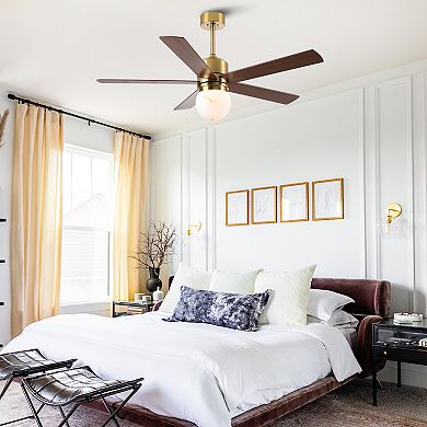 52" Modern Globe Frosted Glass Gold Dimmable Ceiling Fan with Light and Remote