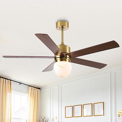 52" Modern Globe Frosted Glass Gold Dimmable Ceiling Fan with Light and Remote