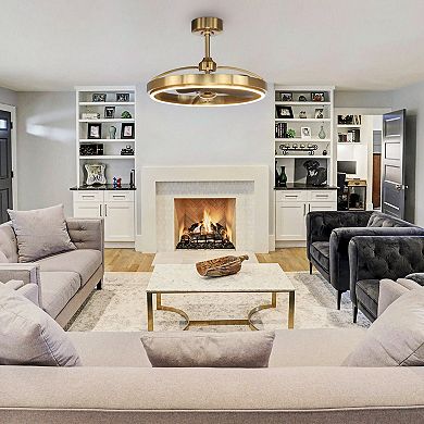 27" Modern Gold ABS 3-blade Fandelier Bladeless Ceiling Fan with Light and Remote