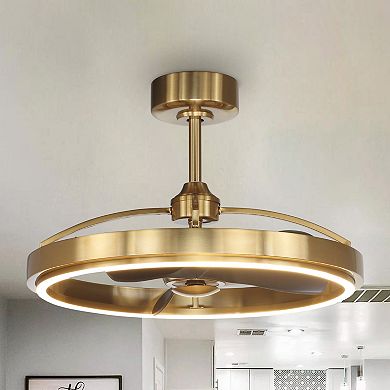 27" Modern Gold ABS 3-blade Fandelier Bladeless Ceiling Fan with Light and Remote