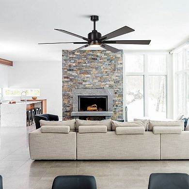 65" Modern Wood 6-blade Black Large Ceiling Fan with Light and Remote