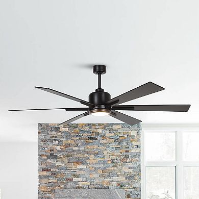 65" Modern Wood 6-blade Black Large Ceiling Fan with Light and Remote