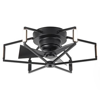 21" Modern Black Unique Low Profile Caged Ceiling Fan with Light and Remote