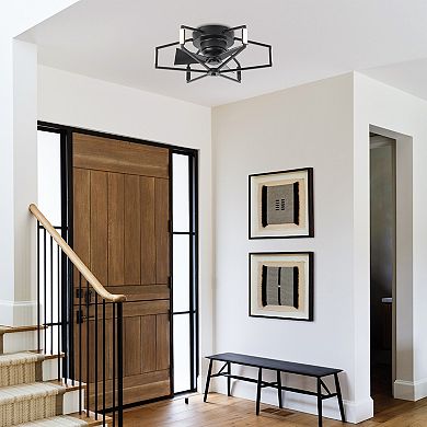 21" Modern Black Unique Low Profile Caged Ceiling Fan with Light and Remote