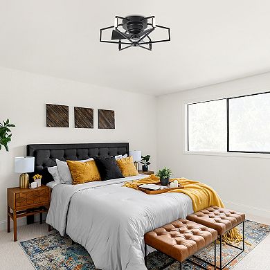 21" Modern Black Unique Low Profile Caged Ceiling Fan with Light and Remote