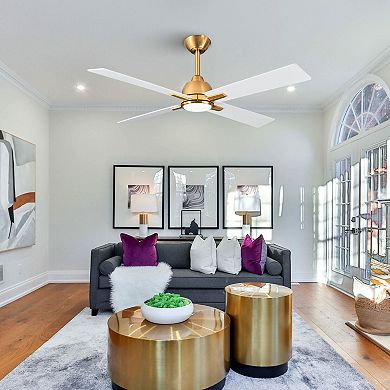 48-inch Gold Plywood Modern Dimmable Ceiling Fan with Light and Remote