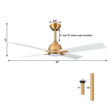 48-inch Gold Plywood Modern Dimmable Ceiling Fan with Light and Remote