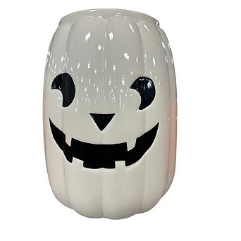 14" White Ceramic Halloween Pumpkin Cute Jack-o'-Lantern Decor for Fall & Halloween