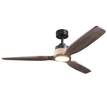 Parrot Uncle 56" Transition Black Solid Wood Jute Dimmable LED Ceiling Fan with Light and Remote