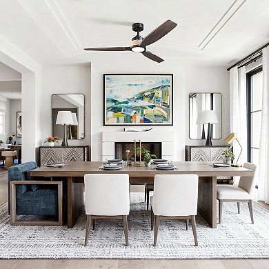 Parrot Uncle 56" Transition Black Solid Wood Jute Dimmable LED Ceiling Fan with Light and Remote