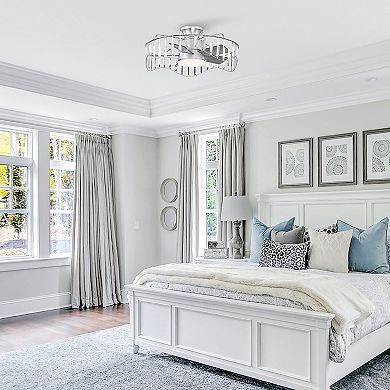 27" Modern Nickel Crystal Low Profile Bladeless Ceiling Fan with Light and Remote