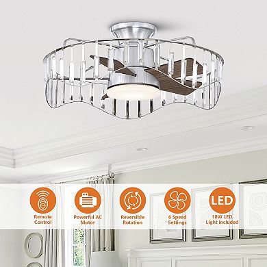 27" Modern Nickel Crystal Low Profile Bladeless Ceiling Fan with Light and Remote