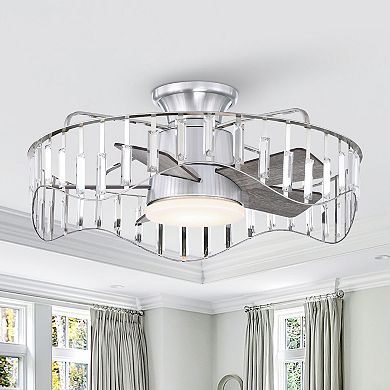 27" Modern Nickel Crystal Low Profile Bladeless Ceiling Fan with Light and Remote