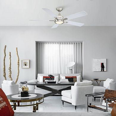 52-in Modern Nickel Reversible 5-Blade Ceiling Fan with Light and Remote