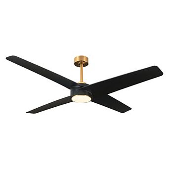 60 in Modern Black ABS 4-blade Brass Ceiling Fan with Light and Remote