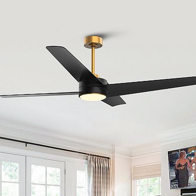 60-in Modern Black ABS 4-blade Brass Ceiling Fan with Light and Remote