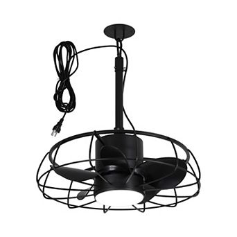 20" Industrial Black Indoor/Outdoor Chandelier Caged Ceiling Fan with Light and Remote