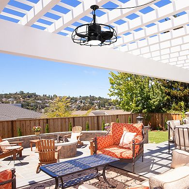 20" Industrial Black Indoor/Outdoor Chandelier Caged Ceiling Fan with Light and Remote