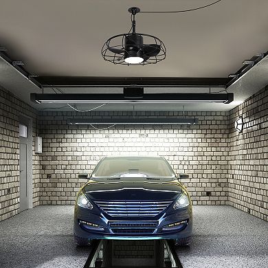 20" Industrial Black Indoor/Outdoor Chandelier Caged Ceiling Fan with Light and Remote