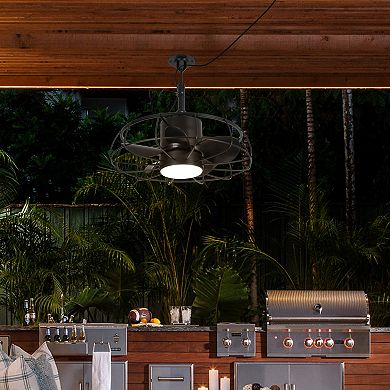 20" Industrial Black Indoor/Outdoor Chandelier Caged Ceiling Fan with Light and Remote