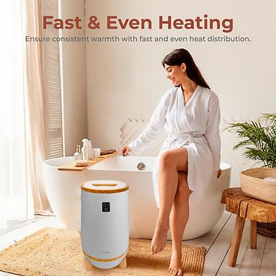 SereneLife Single Touch Towel & Blanket Warmer, Fragrant Disc Holder, LED Ring, Timer (Gray)