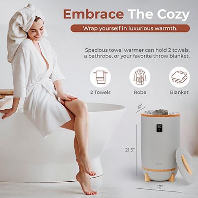 SereneLife Single Touch Towel & Blanket Warmer, Fragrant Disc Holder, LED Ring, Timer (Gray)