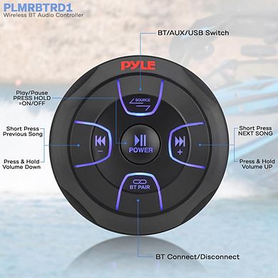 Pyle Wireless BT Audio Controller with Waterproof Marine Receiver Remote Control
