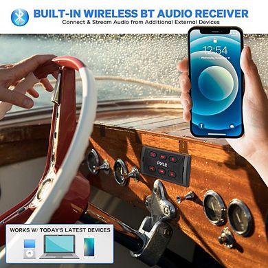 Pyle Wireless BT Audio Controller with Waterproof Marine Receiver Remote Control