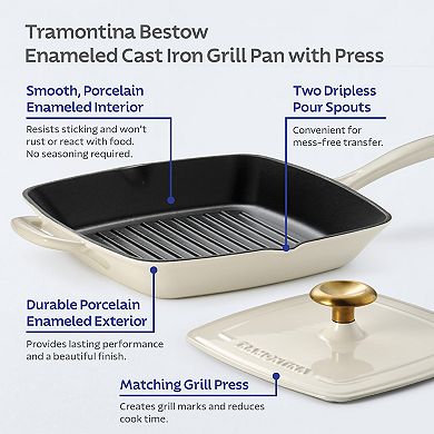 Tramontina Bestow 11-in. Enameled Cast Iron Grill Pan with Press