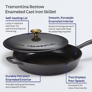 Tramontina Bestow 12-in. Enameled Cast Iron Skillet Frying Pan with Lid