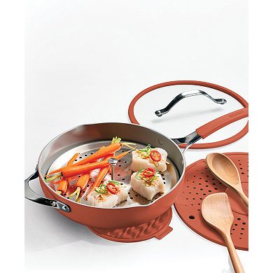 Tramontina Vue 7-Piece 5-Quart Ceramic Nonstick Cooking Pan Set with Glass Lid & Steamer Insert
