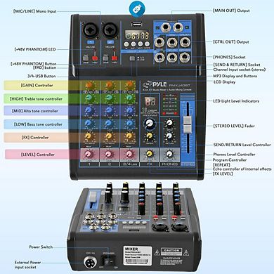 Pyle 4-Ch Bluetooth Studio Mixer - DJ Controller Audio Mixing Console System (PMXU43BT)