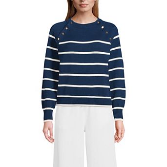 Women's Lands' End Drifter Raglan Button Bib Crewneck Sweater