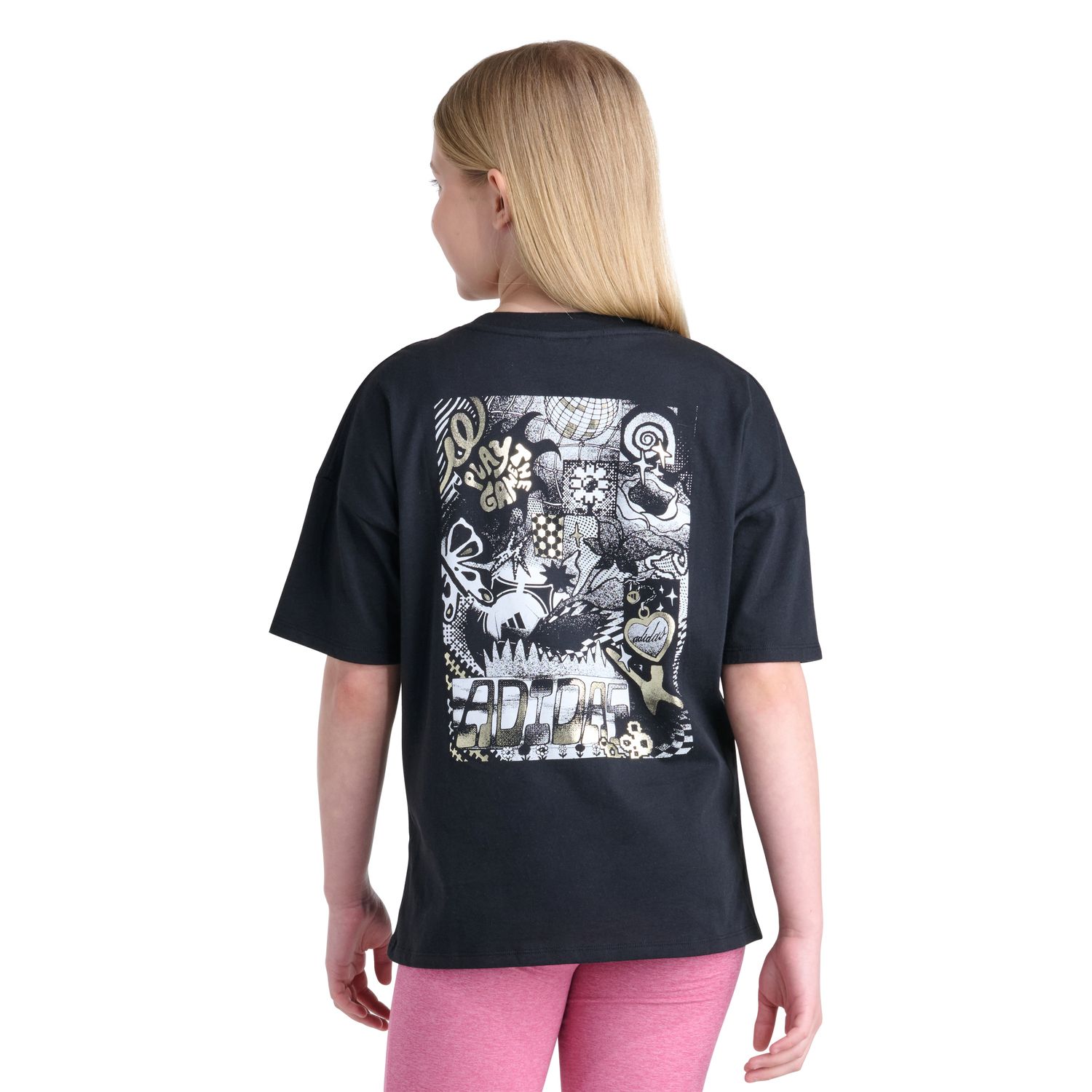 Футболка adidas Short Sleeve Boyfriend Graphic Tee для девочек, цвет: Чёрный