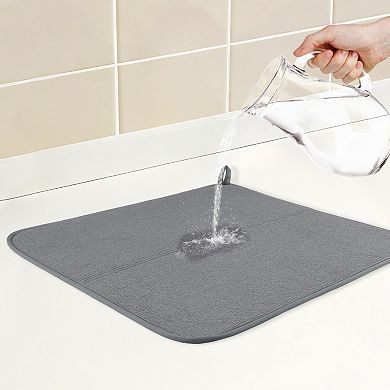 1Pc Dish Drying Mat, Absorbent Microfiber Foldable Stone Kitchen Mat for Counter 17.7*15.7 in