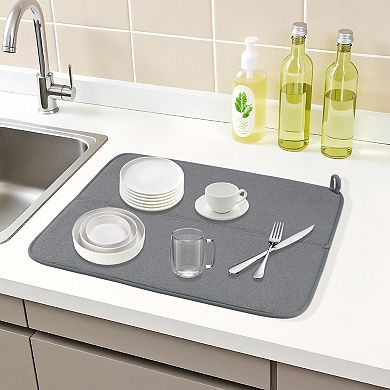 1Pc Dish Drying Mat, Absorbent Microfiber Foldable Stone Kitchen Mat for Counter 17.7*15.7 in