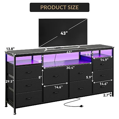 63" 10-Drawer Dresser TV Stand with LED Lights for 65-75" TVs