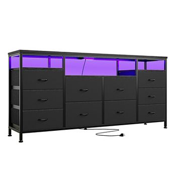 63" 10-Drawer Dresser TV Stand with LED Lights for 65-75" TVs