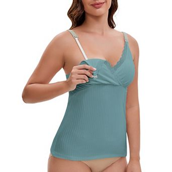 Women's Crisscross Lace Trim Adjustable Shoulder Straps Nursing Top Padded Breastfeeding