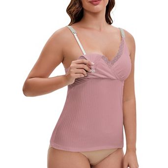 Women's Crisscross Lace Trim Adjustable Shoulder Straps Nursing Top Padded Breastfeeding