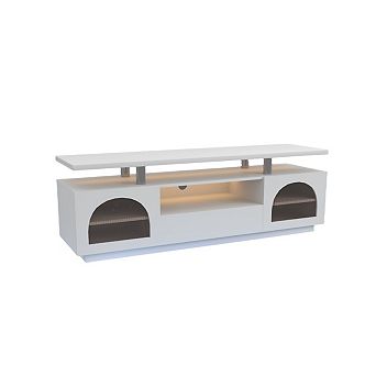 Modern TV Stand with Power Outlets & LED Lights, White