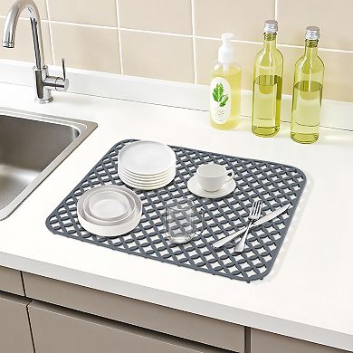 1Pc Silicone Dish Drying Mat for Counter, Easy Clean Hollow Design Kitchen Mat 13.6*11.6*0.4 in
