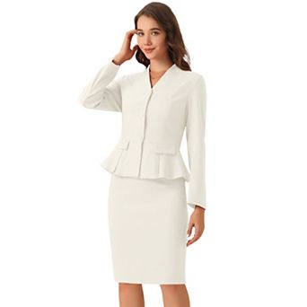 Women's Business 2 pc Suit Set Long Sleeve Collarless Peplum Blazer Pencil Skirts