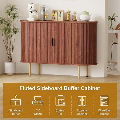 47" Mid Century Sideboard Cabinet, Sliding Doors & Adjustable Shelves