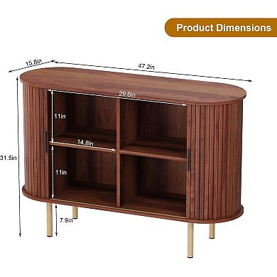 47" Mid Century Sideboard Cabinet, Sliding Doors & Adjustable Shelves